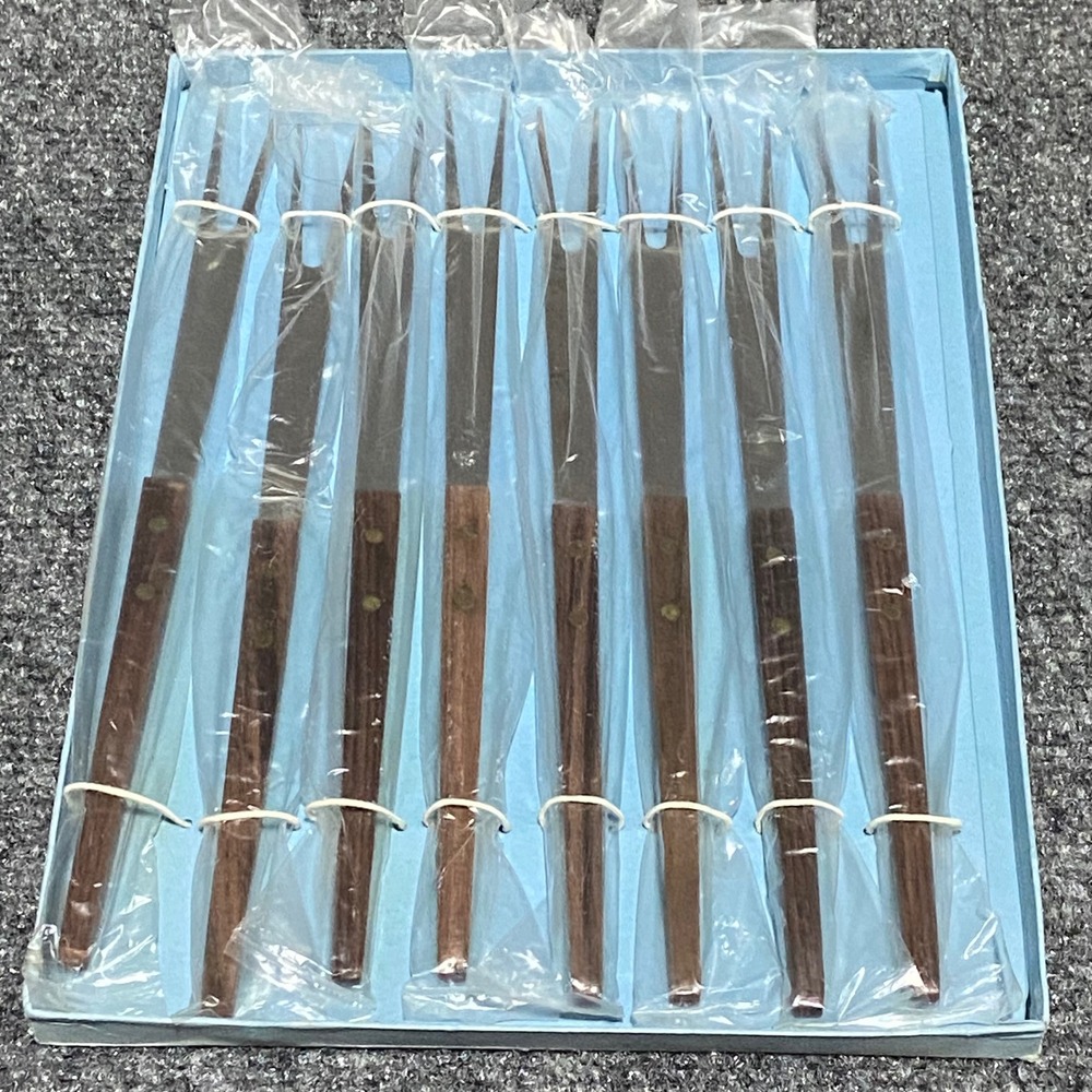 Puralum Vintage Fondue Fork Set of 8 Stainless Steel Wood Handle Japan MCM NOS